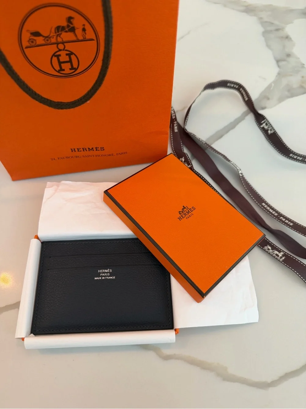 Men’s Hermes Navy Leather Card Holder